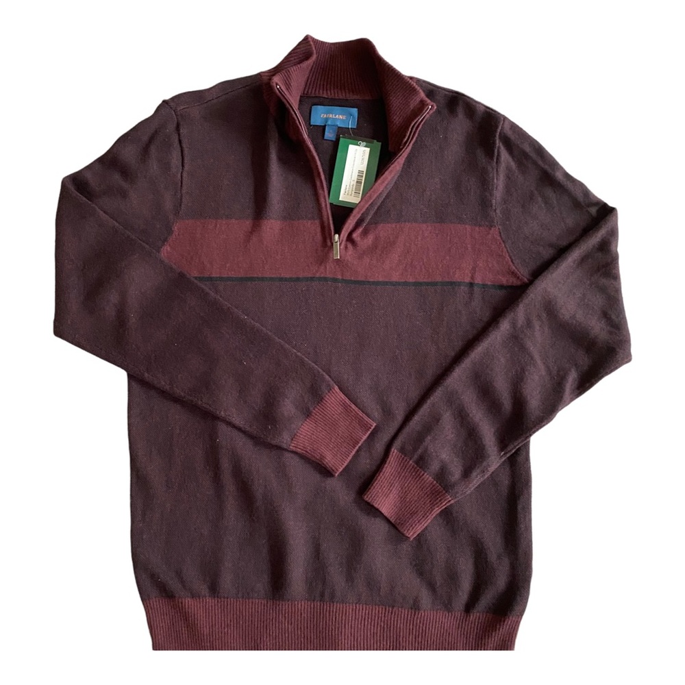 Preppy Fairlane Men’s Burgundy Cotton/Cashmere Colorblock Sweater Zip Collar S